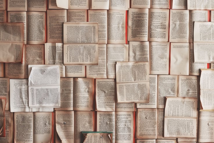 A wall of papers, articles and notes.